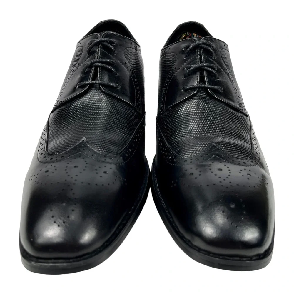 Stacy Adam Men’s 11.5 M Black Wing Tip Leather‎ Oxford Derby Lace Up Shoes